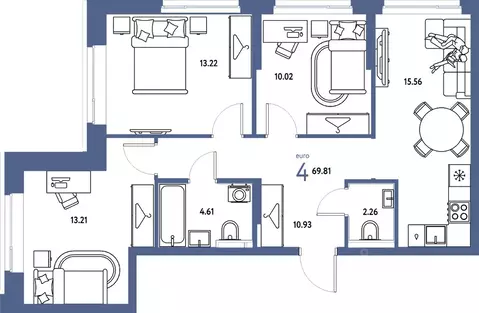 4-к кв. Свердловская область, Екатеринбург ул. Шефская, 28А (69.81 м)