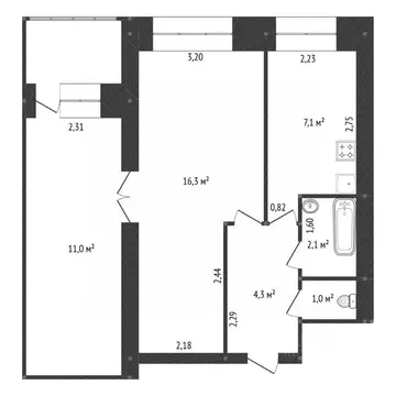 2-к кв. Башкортостан, Уфа просп. Октября, 65 (43.0 м)