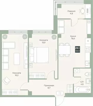 2-к кв. Курганская область, Курган Заозерный жилрайон, 6А мкр, ул. ...