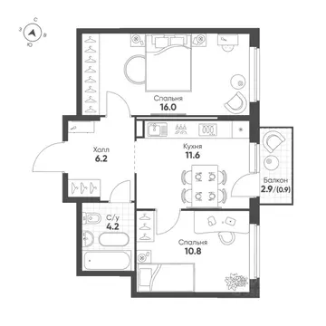 2-к кв. Свердловская область, Екатеринбург Солнечный жилрайон,  (49.7 ...