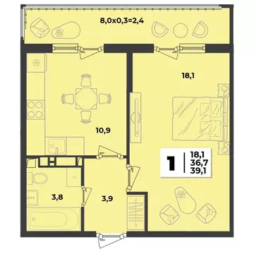 2-к кв. Краснодарский край, Краснодар  (62.2 м)