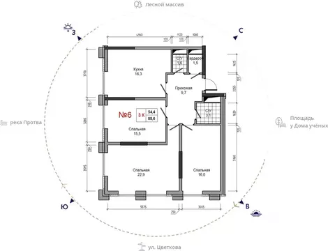 3-к кв. Калужская область, Обнинск ул. Усачева (88.6 м)
