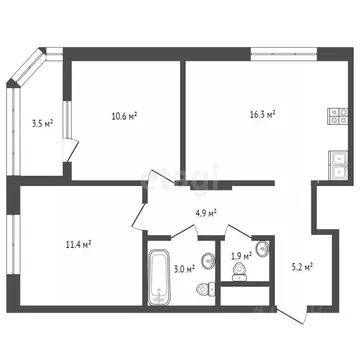 2-к кв. Тюменская область, Тюмень ул. Эльвиры Федоровой, 1к1 (52.7 м)