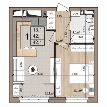 1-к кв. Рязанская область, Рязань ул. Новоселов, 33Б (42.1 м)