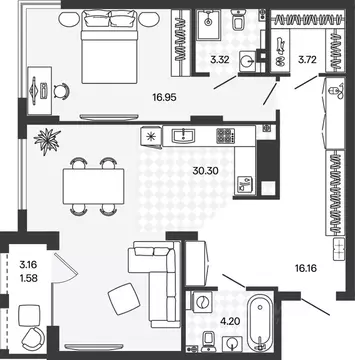 1-к кв. Калининградская область, Гурьевский муниципальный округ, пос. ...