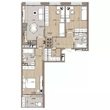 3-к кв. Рязанская область, Рязань Еврокласс жилой комплекс (90.5 м)