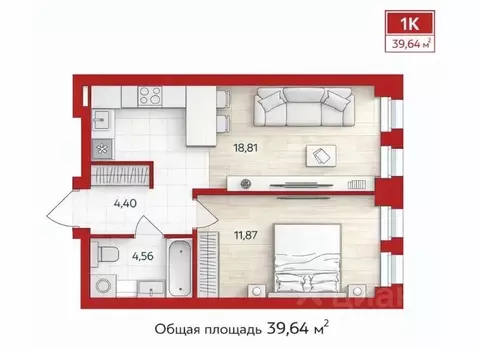 1-к кв. Челябинская область, Челябинск Каслинская ул., 62А (39.64 м)