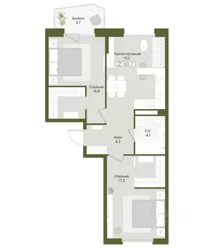 2-к кв. Московская область, Красногорск городской округ, Нахабино пгт  ...