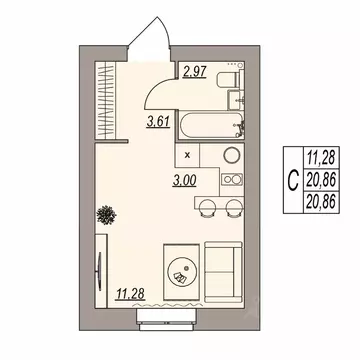 Студия Волгоградская область, Волгоград ул. Расула Гамзатова (20.86 м)