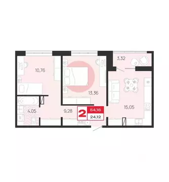 2-к кв. Брянская область, Брянск Медовый кв-л, поз8 (54.16 м)