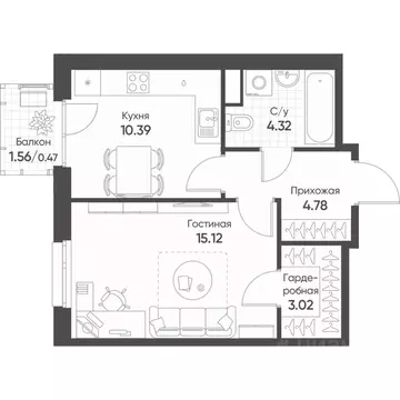1-к кв. Татарстан, Казань Счастье в Казани жилой комплекс (38.1 м)
