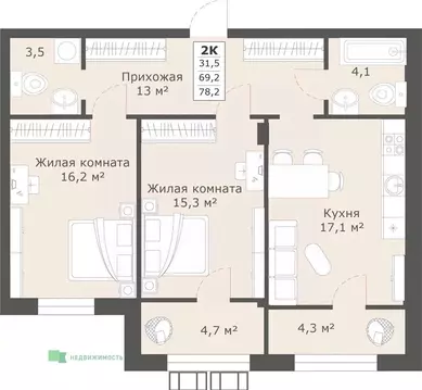 2-к кв. Ставропольский край, Ставрополь ул. Ленина, 222 (78.2 м)