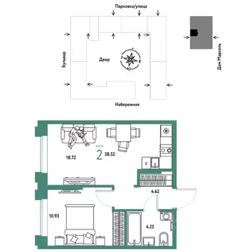 2-к кв. Тюменская область, Тюмень Береговая ул., 100к2 (38.52 м)