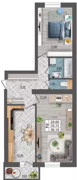 2-к кв. Смоленская область, Смоленск Краснинское ш., 26А (56.3 м)