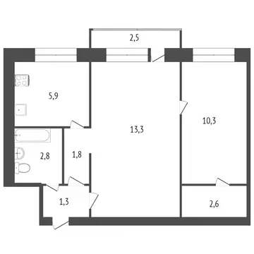 2-комнатная квартира: Комсомольск-на-Амуре, проспект Победы, 42 (44 м)