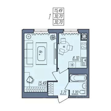 1-к кв. Волгоградская область, Волгоград Новый жилой комплекс (30.7 м)