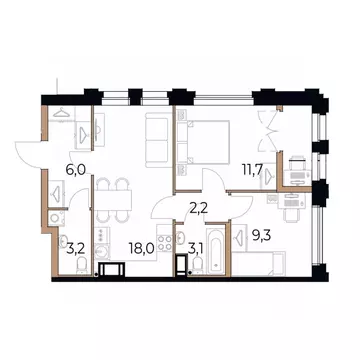 2-к кв. Вологодская область, Череповец Рыбинская ул., 69 (55.1 м)