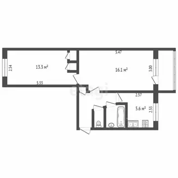 2-комнатная квартира: Челябинск, проспект Победы, 166Б (46 м)