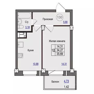 1-к кв. Псковская область, Псковский район, Завеличенская волость, д. ...