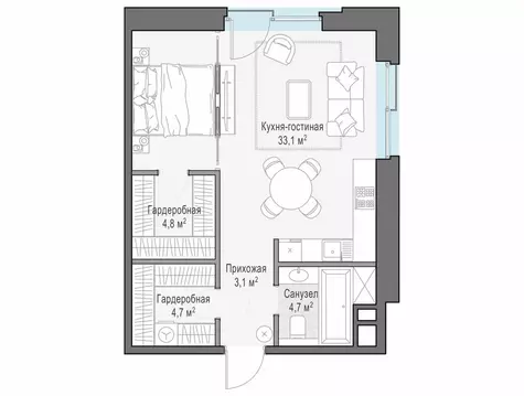 1-комнатная квартира: Москва, улица Ильинка, 3/8с4 (50.3 м)