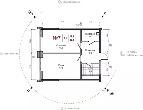 1-к кв. Калужская область, Обнинск ул. Усачева (45.8 м)