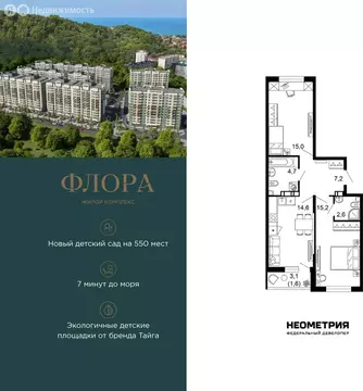 2-комнатная квартира: Сочи, улица Искры, 66/9к8 (60.7 м)