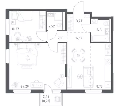 2-к кв. Башкортостан, Уфа ул. Минигали Губайдуллина, 8к9 (68.17 м)