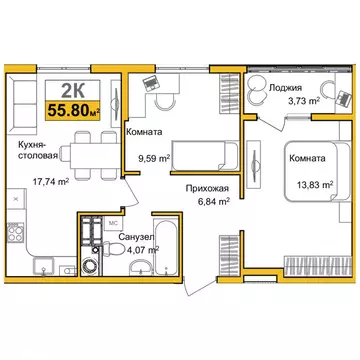 2-комнатная квартира: Симферополь, улица Батурина, 145 (51.8 м)