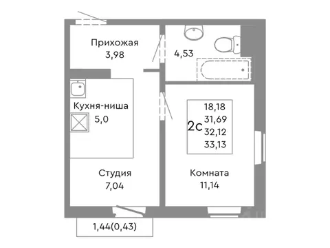 2-к кв. Челябинская область, Челябинск ул. Танкистов, 175 (32.12 м)