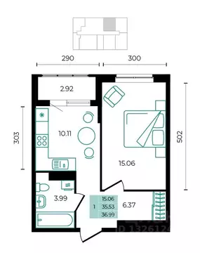 1-к кв. Адыгея, Майкопский район, пос. Тульский  (36.99 м)