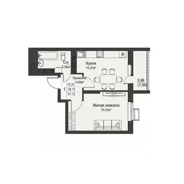 1-к кв. Орловская область, Орел ул. Кузнецова, 1 (41.12 м)