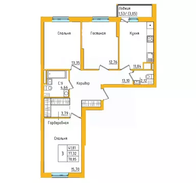 3-к кв. Башкортостан, Уфа ул. Валерия Лесунова, 18 (78.85 м)