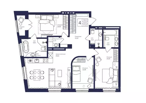 4-к кв. Башкортостан, Уфа Новомостовая ул., 4А (97.3 м)