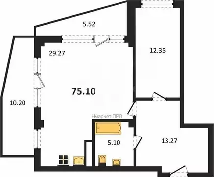 1-комнатная квартира: Севастополь, улица Лётчиков, 10 (75.1 м)