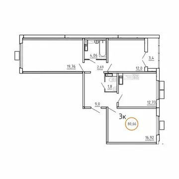 3-к кв. Челябинская область, Челябинск ул. Блюхера, 2.3.1 (80.66 м)