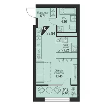 1-к кв. Свердловская область, Екатеринбург просп. Космонавтов, 100 ...