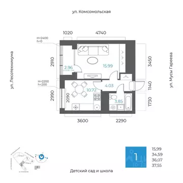 1-к кв. Башкортостан, Уфа Глумилино-1 мкр, 8-е Небо жилой комплекс ...