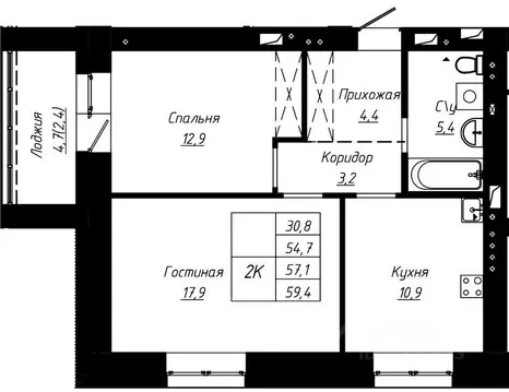 2-к кв. Алтайский край, Барнаул ул. Чернышевского, 189к2 (57.1 м)