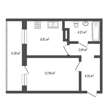 1-комнатная квартира: Тюмень, Алматинская улица, 5 (32.2 м)