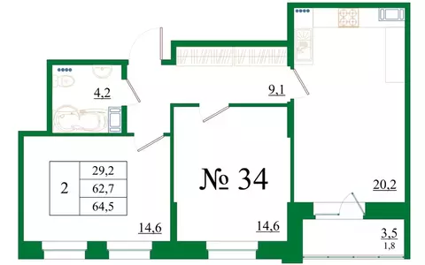 2-к кв. Ленинградская область, Гатчина Красносельское ш., 4А (64.5 м)