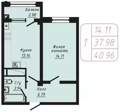 1-к кв. Ставропольский край, Кисловодск ул. Фоменко (40.96 м)