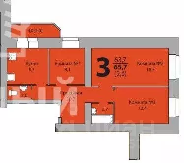 3-к кв. Вологодская область, Вологда  (65.7 м)