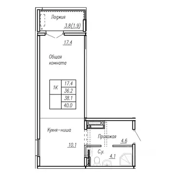 1-к кв. Алтайский край, Барнаул ул. Антона Петрова, 210Б (38.1 м)