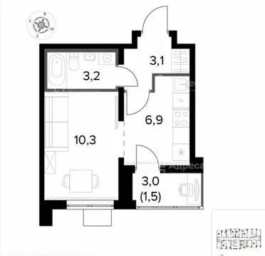 1-комнатная квартира: деревня Сапроново, Донская улица, 7 (25.1 м)