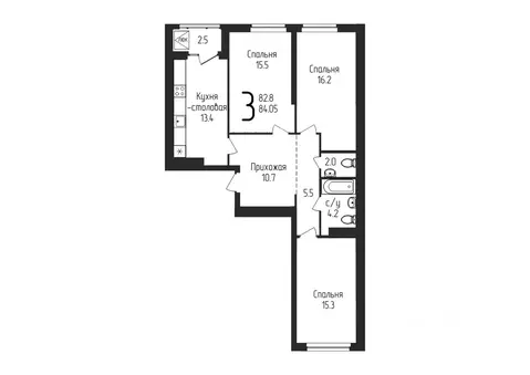 3-к кв. Башкортостан, Уфа ул. Бородинская, 19 (84.05 м)