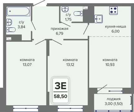 3-к кв. Пермский край, Пермь Гайва мкр,  (58.5 м)