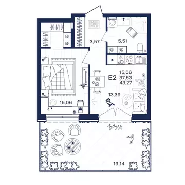 1-к кв. Тульская область, Тула Гармония жилой комплекс (43.27 м)