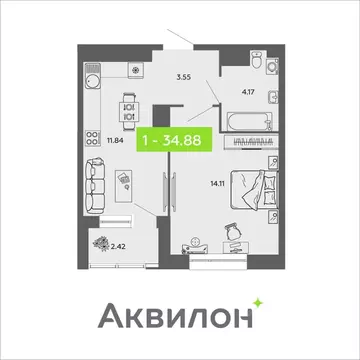 1-к кв. Архангельская область, Архангельск Привокзальный мкр,  (34.88 ...