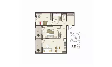 2-к кв. Курская область, Курск ул. Энгельса, 115/6 (62.59 м)