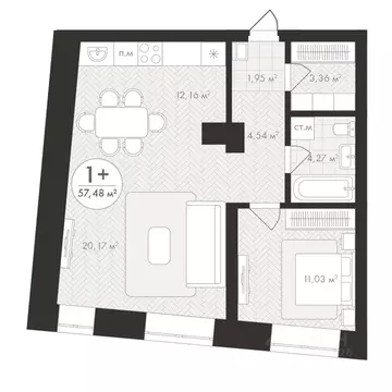 1-к кв. Башкортостан, Уфа Южный-2 мкр,  (57.48 м)